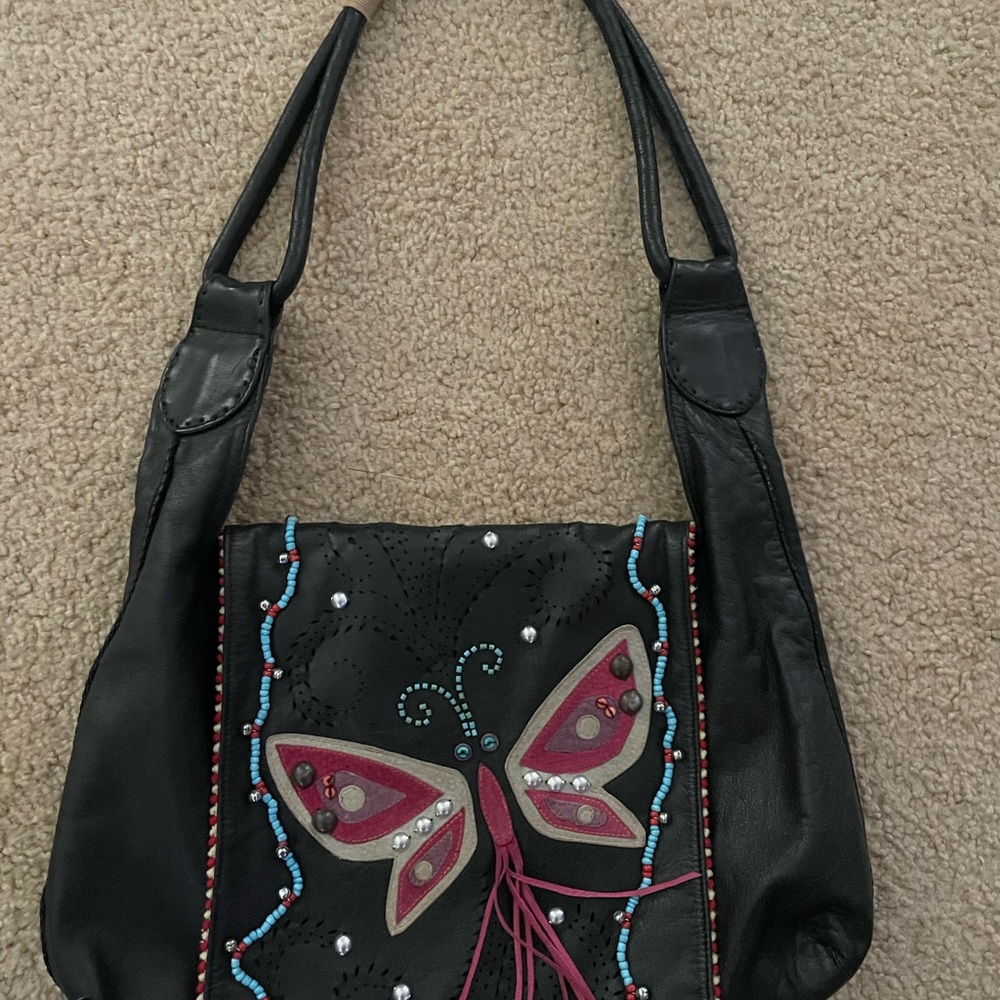 Black Butterfly Embellished Hobo Bag